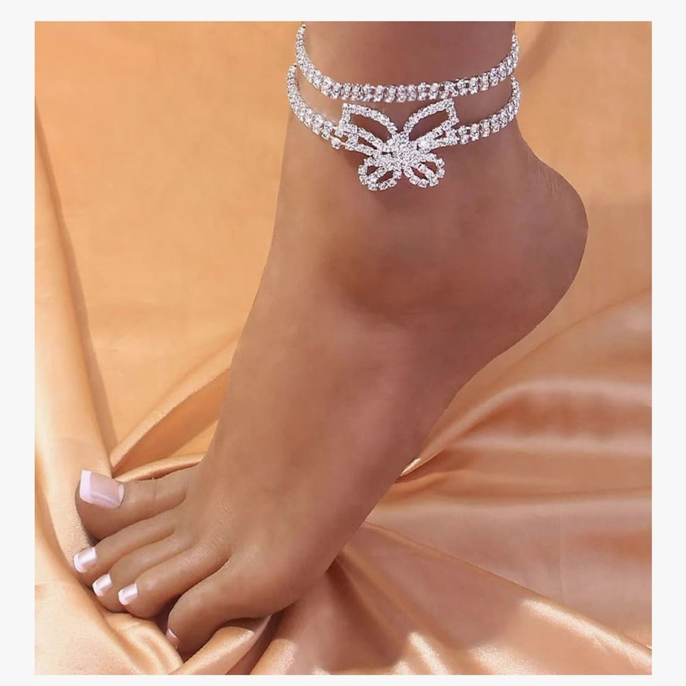 2pcs butterfly Ankle Bracelets For Women Crystal Rhinestone Tennis Bracelet